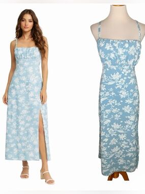 Abercrombie & Fitch Blue Floral Ruched Midi Dress Size XL Tall NWT Strappy Back